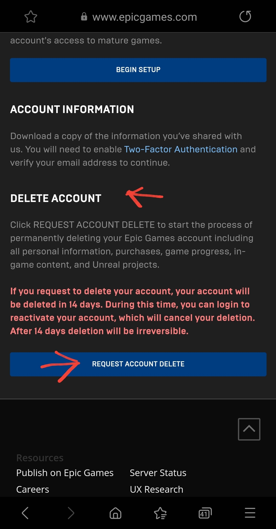 Under the account setting scroll down to delete an account