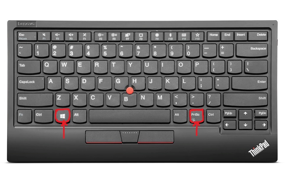 Click on the Window icon on the lower left side of the key pad and hold PrtSc located on the lower right side of the key pad simultaneously to take the screenshot